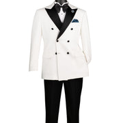 Men’s 2-Piece Double-Breasted Tuxedo with Satin Peak Lapel and Flat Front Pants - White