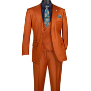 Men’s 3 Piece Single-Breasted Suit Luxury Wool Feel Regular Fit - Rust Sharkskin