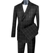 Men’s 2-Piece Windowpane Double-Breasted Modern Fit Suit - Black