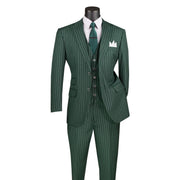 Men’s 3-Piece Pinstripe Regular Fit Suit with Peak Lapel - Hunter Green