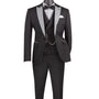 Kraz Collection: Black 3-Piece Single-Breasted 1-Button Peak Lapel Slim Fit Suit - Luxury Wool Feel