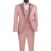 Men’s Slim Fit 3 Piece Suit with Peak Lapel and Fancy Vest - Mauve