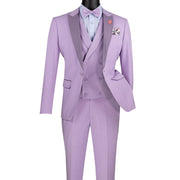 Men’s Slim Fit 3 Piece Suit with Peak Lapel and Fancy Vest - Lavender