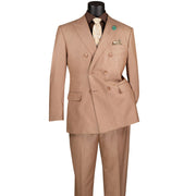 Men’s Double Breasted 2 Piece Suit with Sharkskin Finish - Mocha Regular Fit