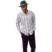 Montique Black Vertical Stripe Long Sleeve 2-Piece Walking Suit