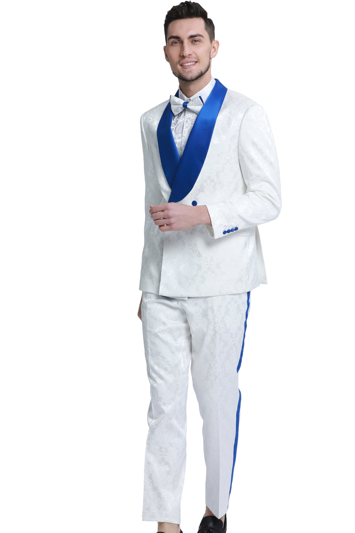 White/Royal Paisley Two-Piece Skinny Fit Suit — model view