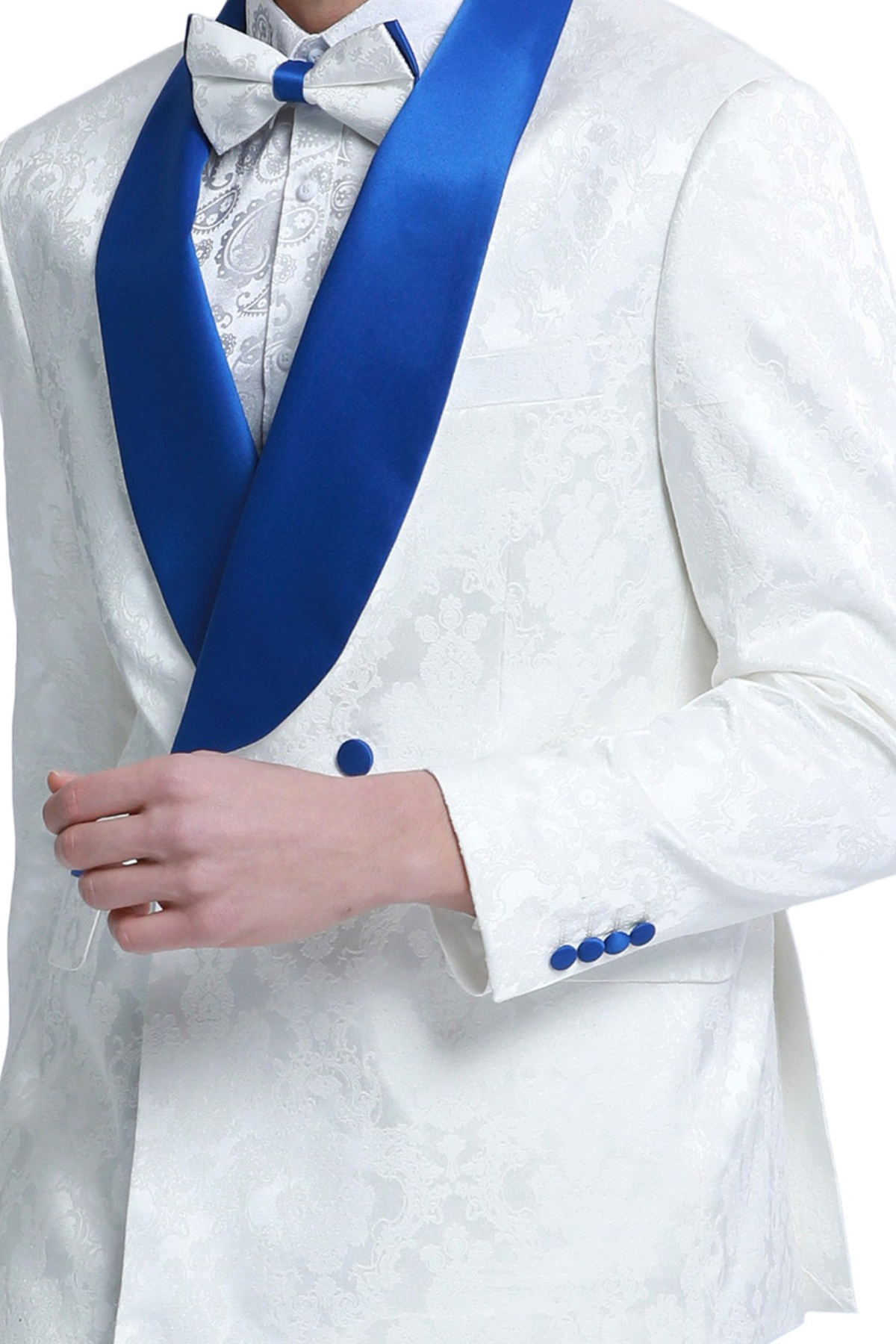 White/Royal Paisley Two-Piece Skinny Fit Suit — garment detail