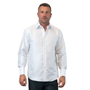 Men’s White Fancy Woven Long Sleeve Dress Shirt