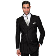 Double-Breasted Pinstripe Suit with Peak Lapel - Black