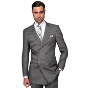 Double-Breasted Pinstripe Suit with Peak Lapel - Gray