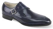 Navy Single Monk Strap Moc Toe Leather Dress Shoes