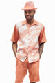 Vibique Collection: Men's Print Design Shorts Set Walking Suit In Apricot
