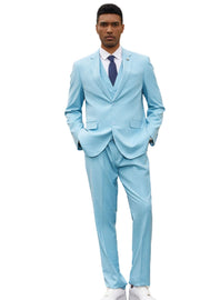 Textured 3-Piece Hybrid Fit Suit with Four-Button Vest - Aqua