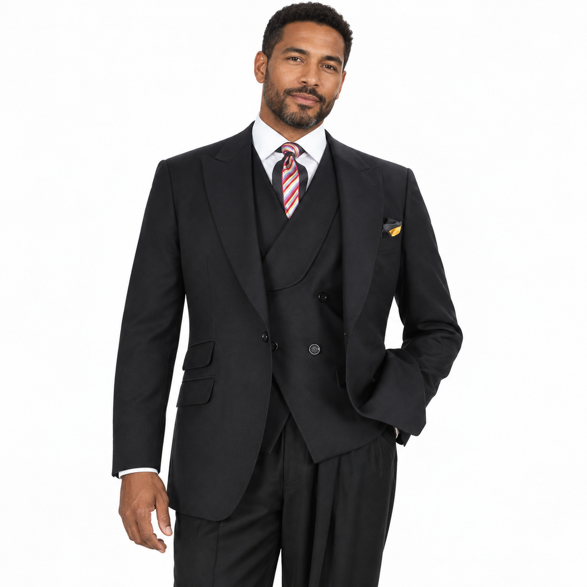Black 3-Piece 100% Wool Suit - model view