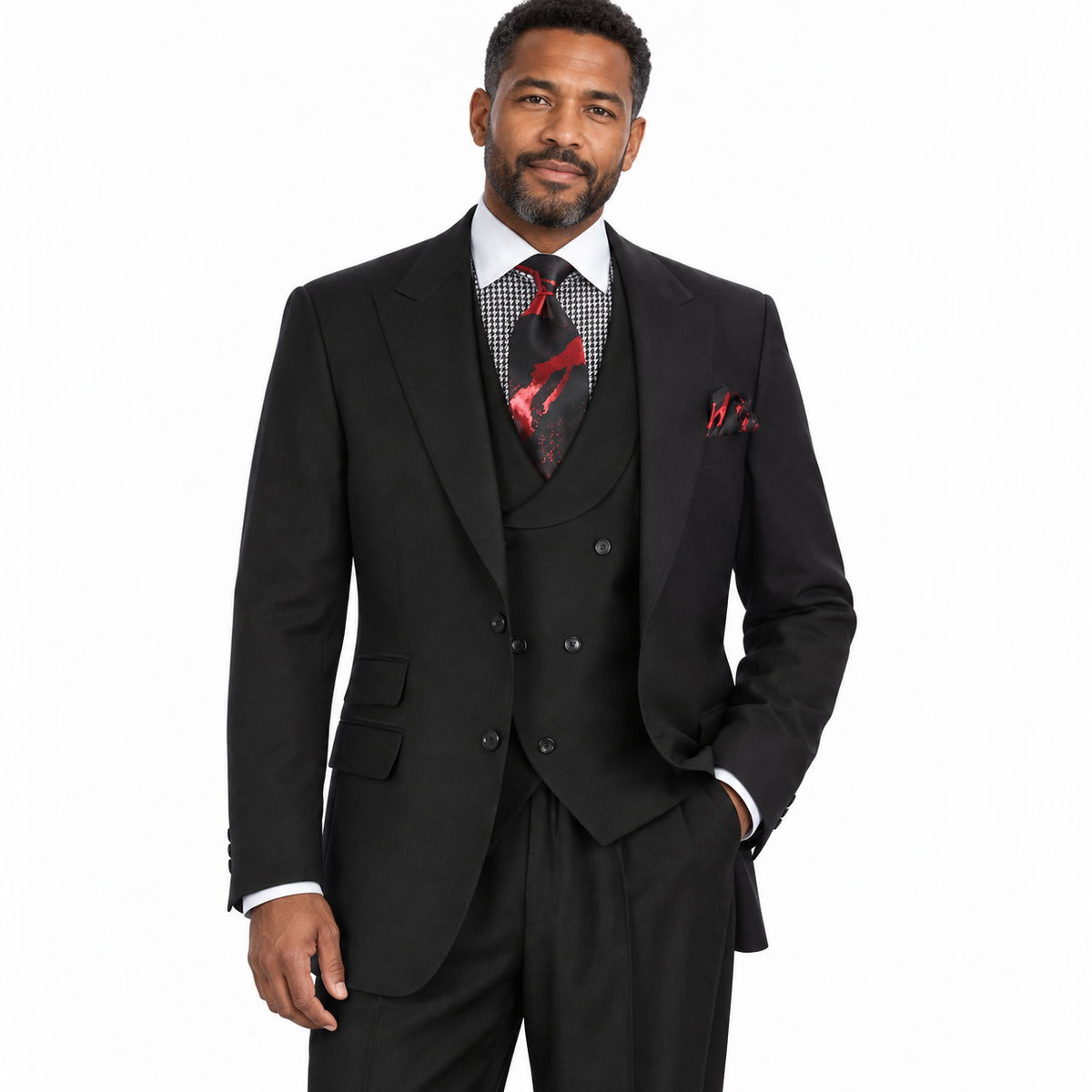 Black 3-Piece 100% Wool Suit - model view