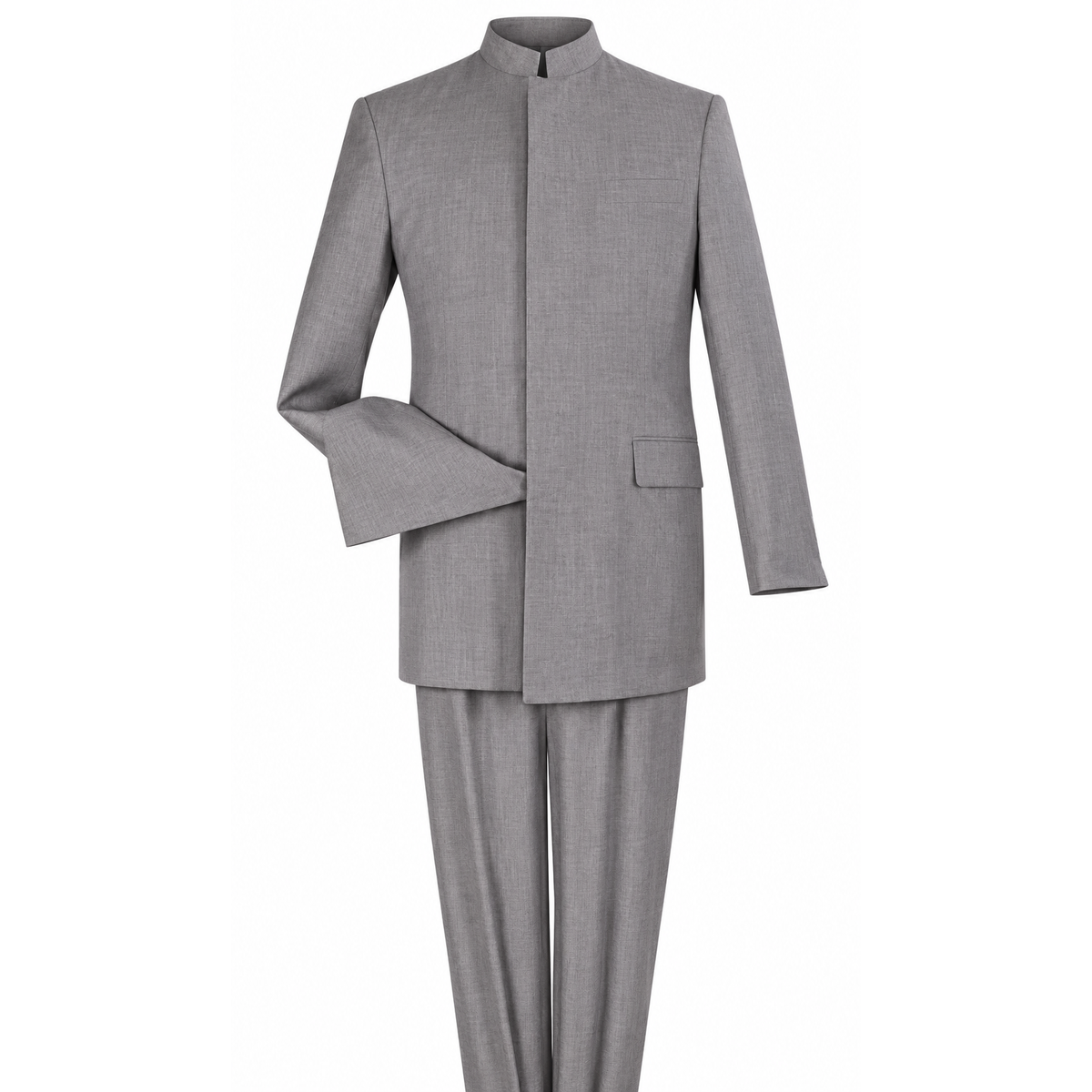 Light Gray 2-Piece Hidden-Button Clergy Suit - product view