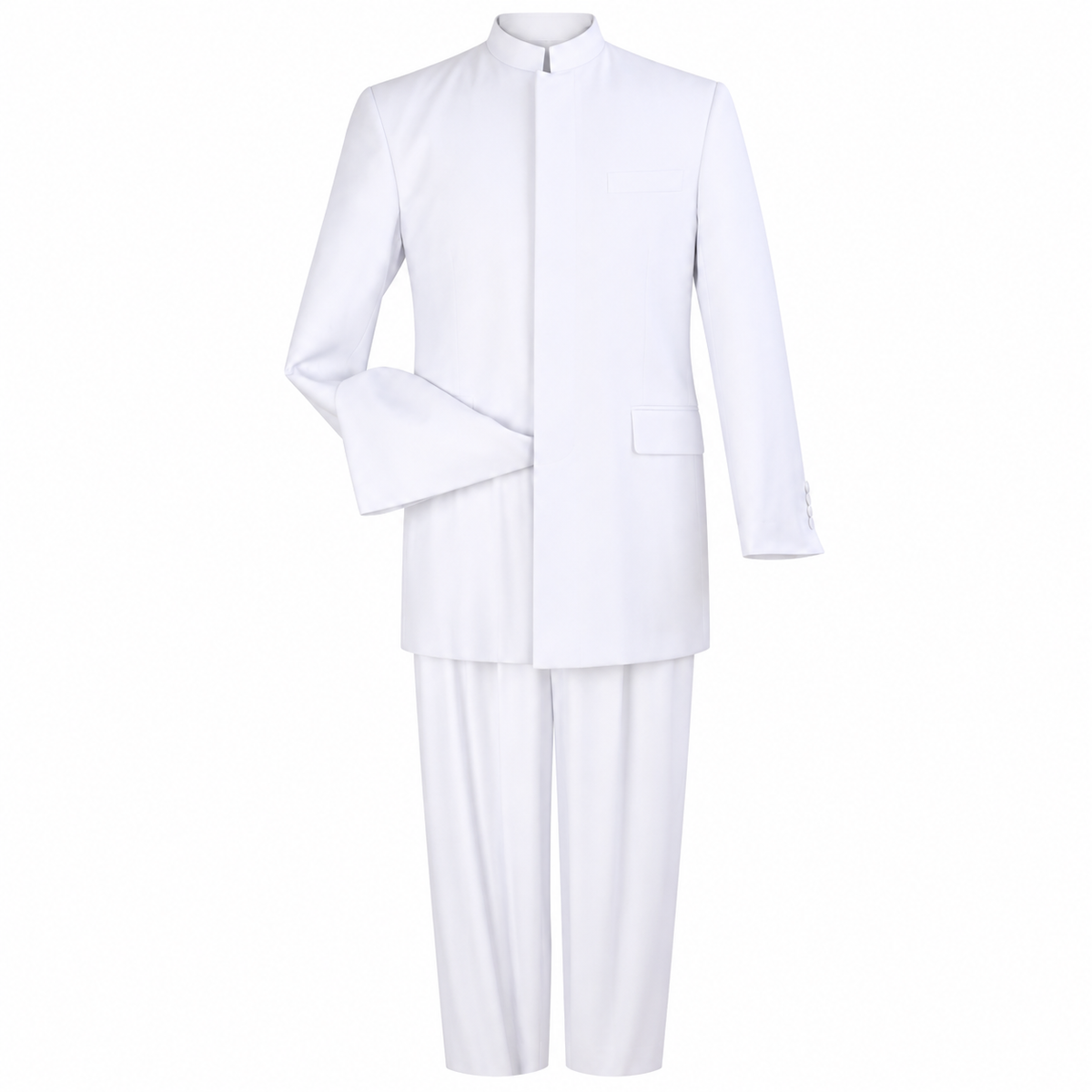 White 2-Piece Hidden-Button Clergy Suit - product view
