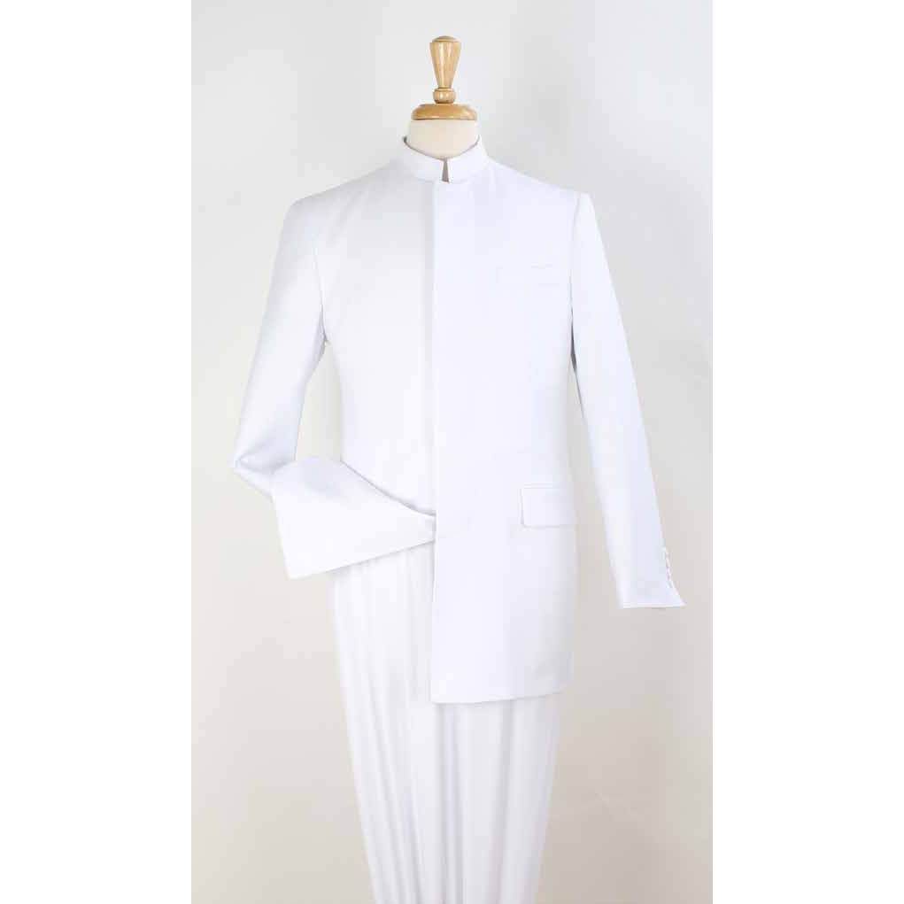 White 2-Piece Hidden-Button Clergy Suit - product view