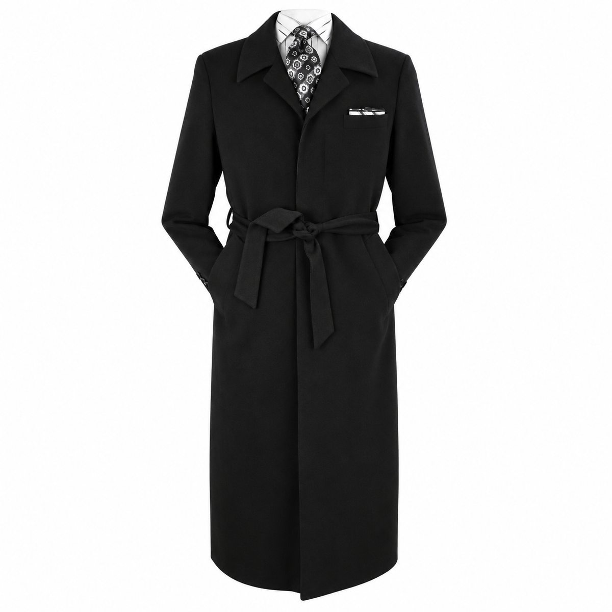 Black Belted Microfiber Duster Coat - generated product view
