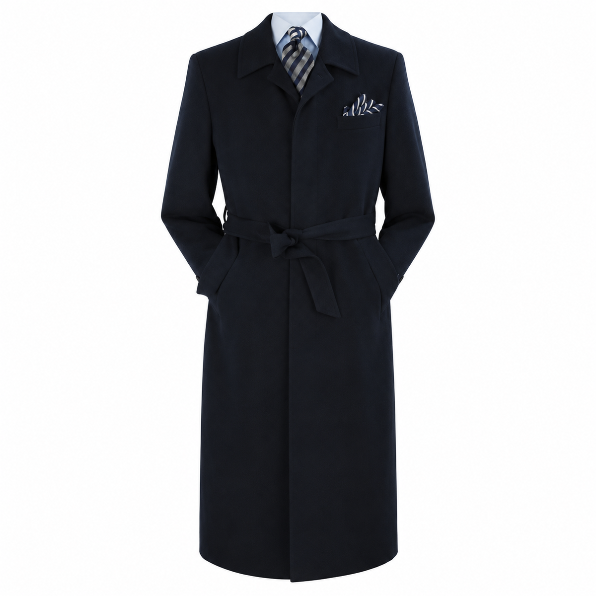 Navy Belted Microfiber Duster Coat - generated product view