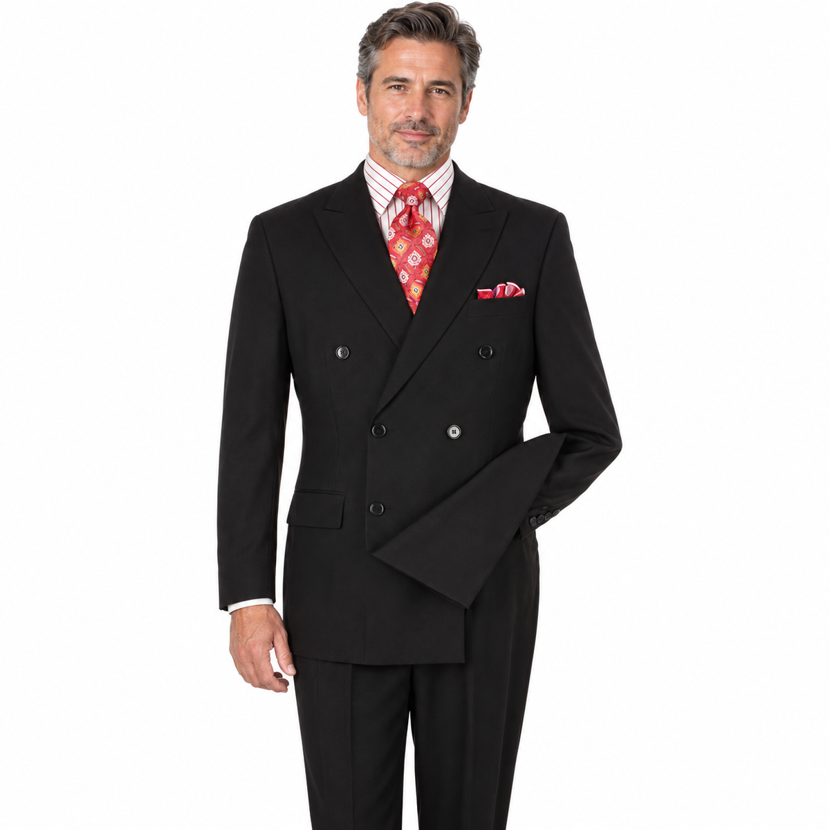 Black 2-Piece Classic Fit Double-Breasted Suit - model view