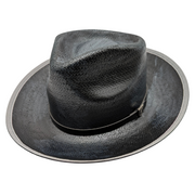 Black Wide Brim Toyo Straw Fedora Hat with Leather Band