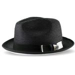 Innovique Collection: Black White Bottom Braided Stingy Brim Pinch Fedora Hat