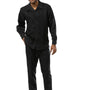 Striated Collection: Montique 2-Piece Tone-on-Tone Long Sleeve Walking Suit Black