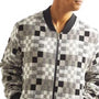Gents Geo Square Plaid Bomber Full Cut Jacket In Black