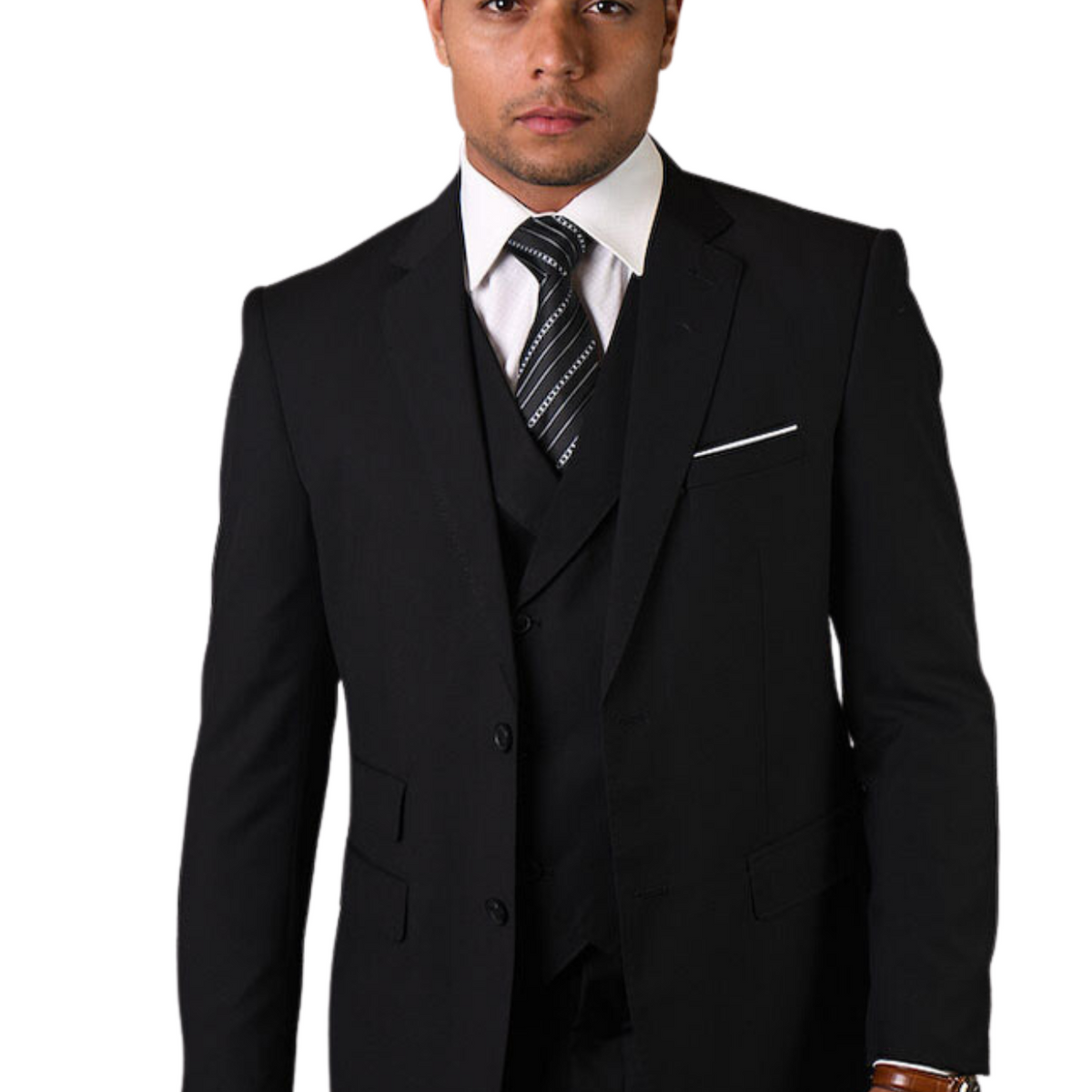 Black Suit Gray Vest 2 Button Black suit with Grey vest 3PC 3 Pieces Vested suit main image 1