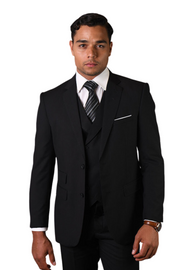 3-Piece Modern Fit Suit with Double Breasted Vest - Black
