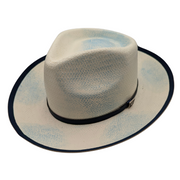 Natural Wide Brim Toyo Straw Fedora Hat with Leather Band