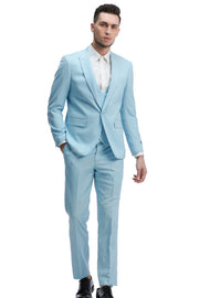 3-Piece Slim Fit Solid Suit with Peak Lapel Vest - Baby Blue