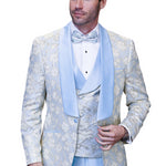 Bronte Bliss Collection: 3PC Modern Fit Tuxedo With Satin Pants And Side Seam In Sky Blue
