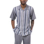 Fablessy Collection: Montique's Weave Design Shorts Set Walking Suit For Men In Grey - 72401