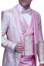 3-Piece Modern Fit Tuxedo with Satin Side Stripe Pants and Bow Tie - Blush