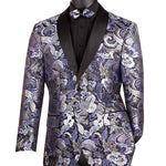 Cosmos Collection: Navy 2 Button Paisley Pattern Single Breasted Modern Fit Blazer