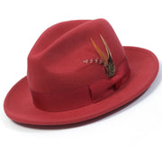 Burgundy Lightfelt 2 1/2" Wide Brim Wool Felt Pinch Crown Fedora Hat by Montique