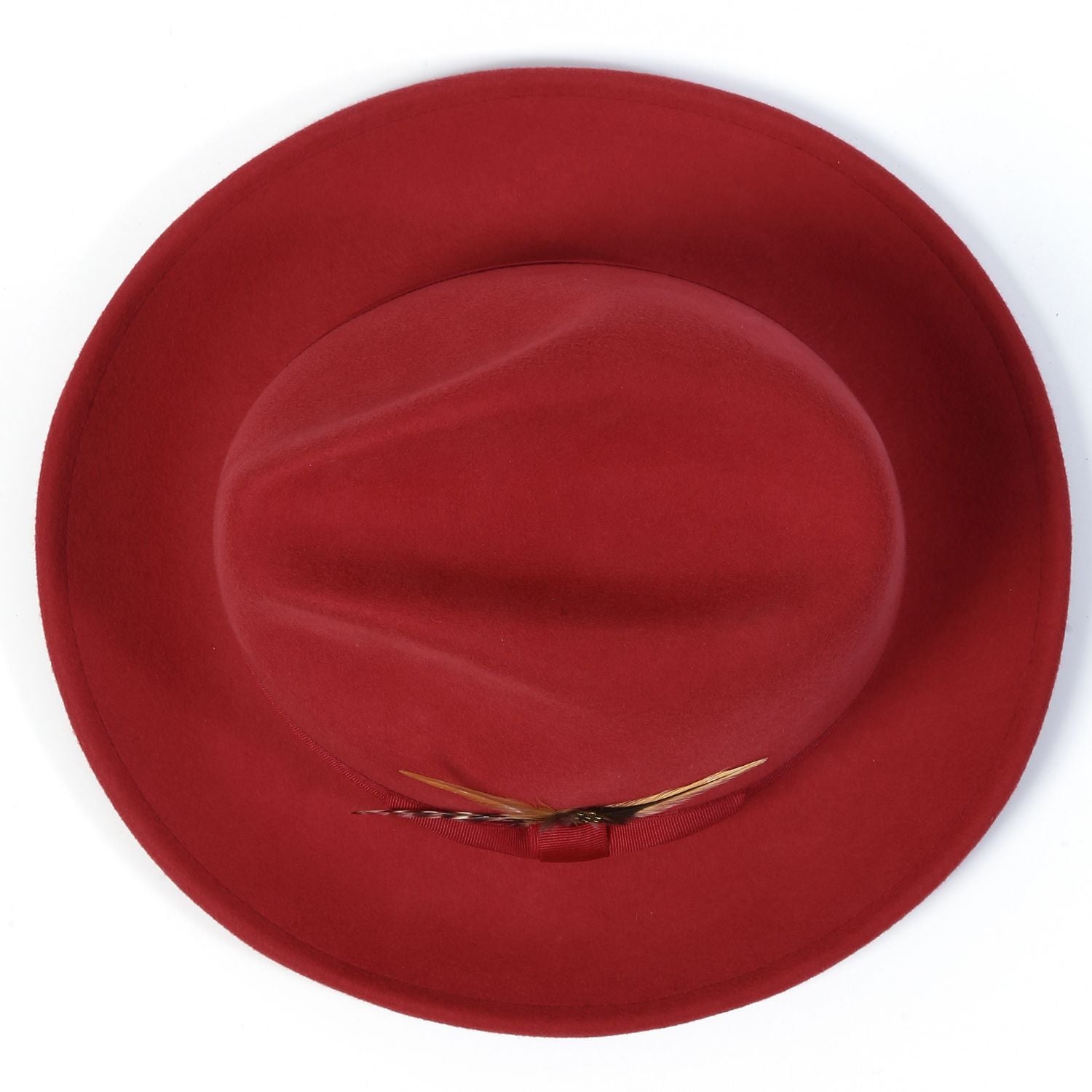 burgundy wool felt fedora hat crown and brim detail
