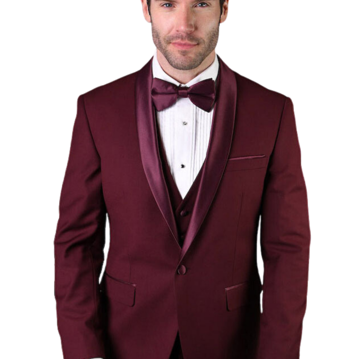 Mens Vested Wool Shawl Lapel Tuxedo in Burgundy main image 0