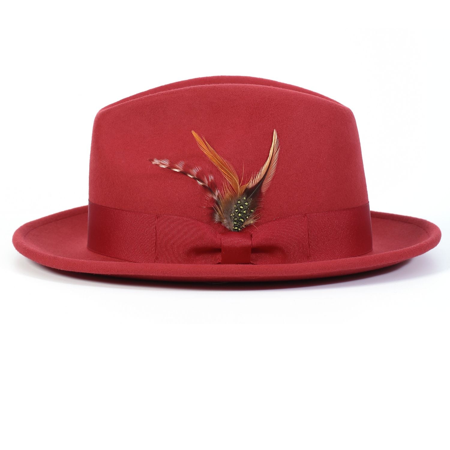 montique burgundy wide brim wool felt fedora side view