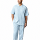 Aqua Tone-on-Tone Short Sleeve 2-Piece Walking Suit