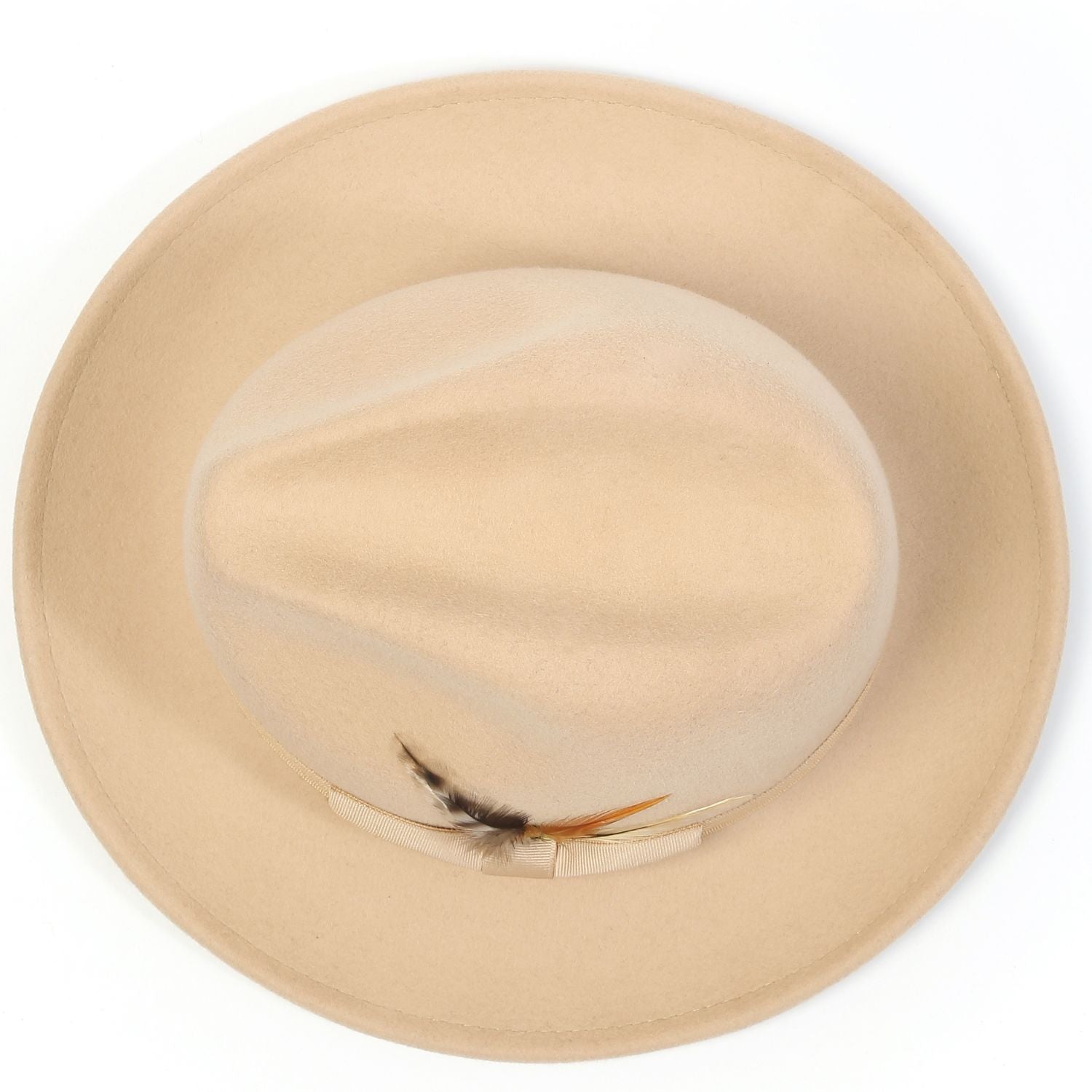 montique camel wide brim wool felt fedora side view