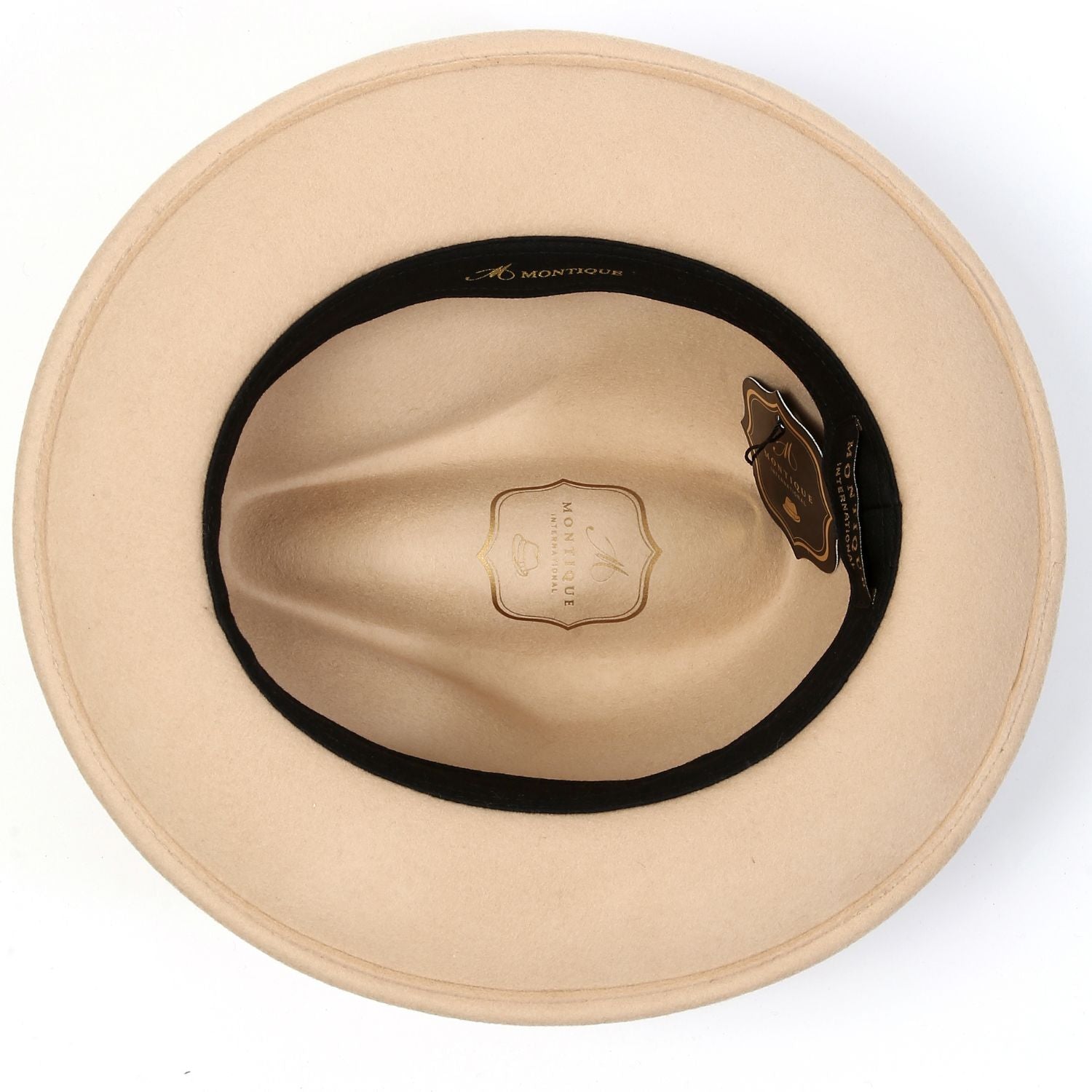 montique camel wide brim wool felt fedora side view