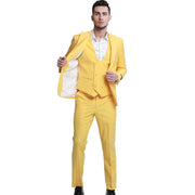 3-Piece Skinny Fit Solid Suit with Peak Lapel Vest - Canary by Tazzio
