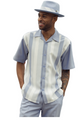 Urban Stripe Collection: Men's Vertical Stripes 2-Piece Walking Suit Set in Chambray - 2405