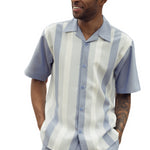 Urban Stripe Collection: Men's Vertical Stripes 2-Piece Walking Suit Set in Chambray - 2405