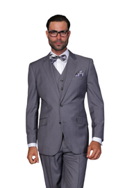 Men’s 3 Piece Tailored Fit Suit with Vest and Flat Front Pants - Charcoal