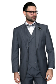 3-Piece Modern Fit Suit with Double Breasted Vest - Charcoal