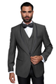 Empire Elegance Collection: Charcoal 3PC Flat Front Pants with Bow Tie 100% Wool Tailored Fit
